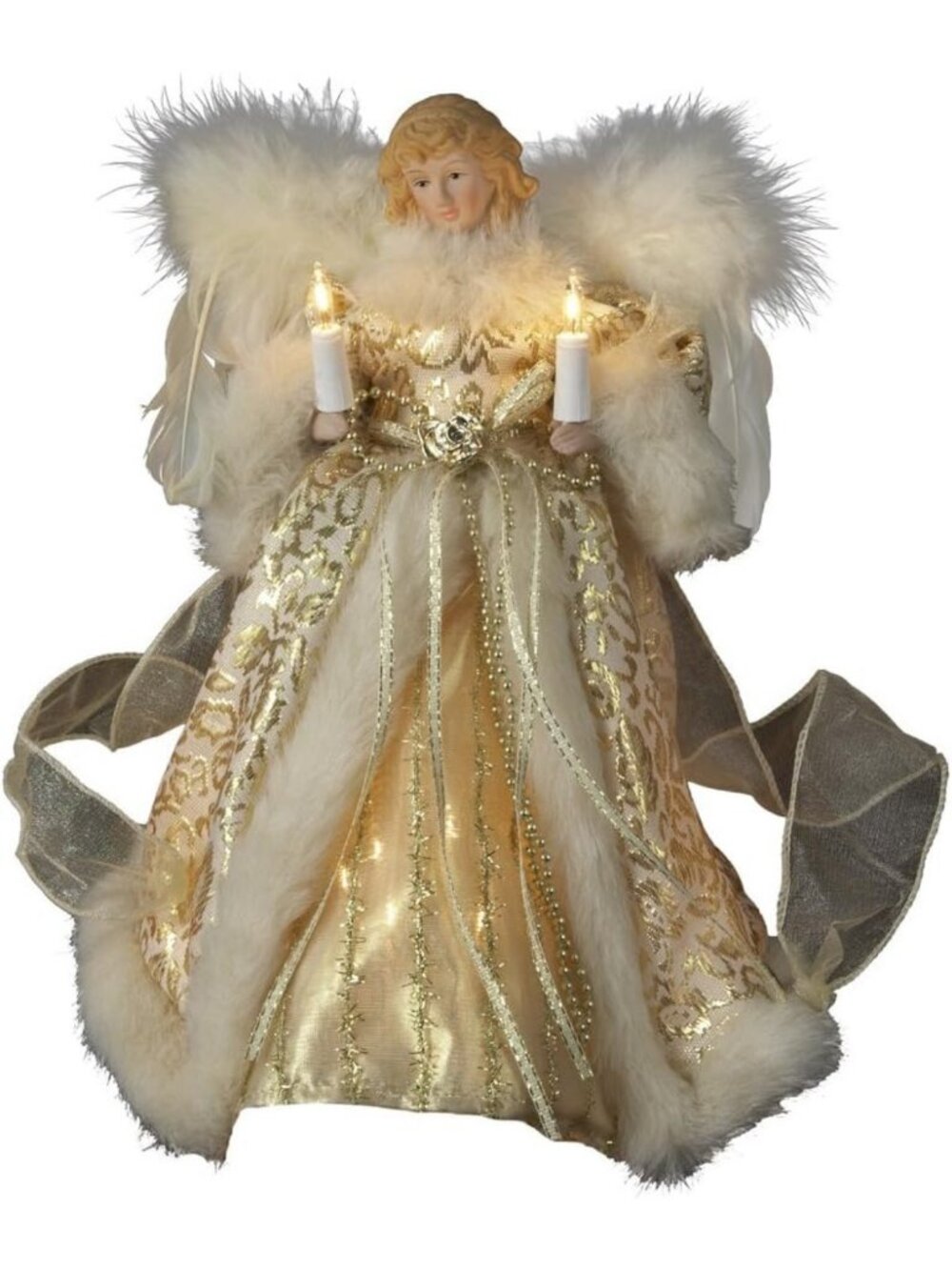 10-Inch Ivory and Gold Angel Treetop Figurine, 10-Light Christmas Decor